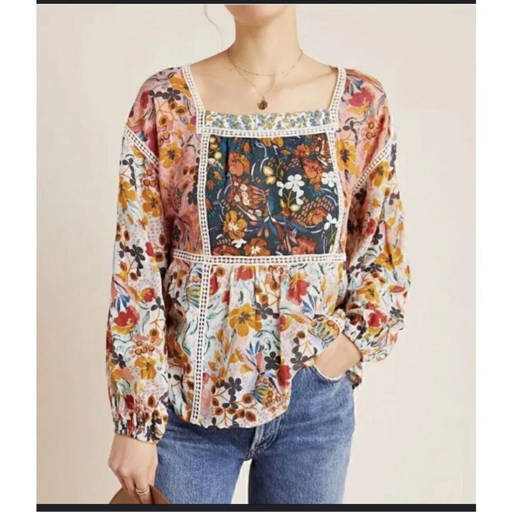 Anthropologie Maeve Nikki Peasant floral blouse S